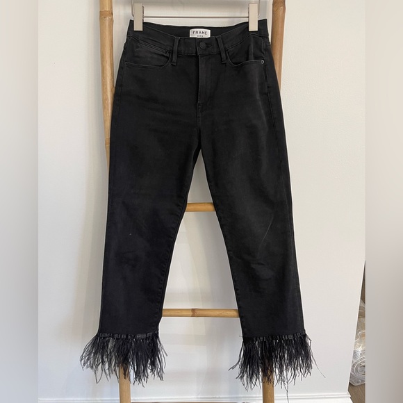 FRAME Le High Straight Feather-Cuff Jeans in Ludlow. - Picture 3 of 12